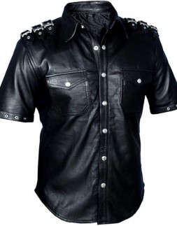 Police Uniform Mens Hot Genuine Black Leather Shirt Police Uniform Mens Hot Genuine Black Leather Shirt